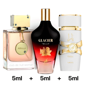 Kit 3 decantes 5ml: Glacier Bella + Club De Nuit Woman + Yara Moi